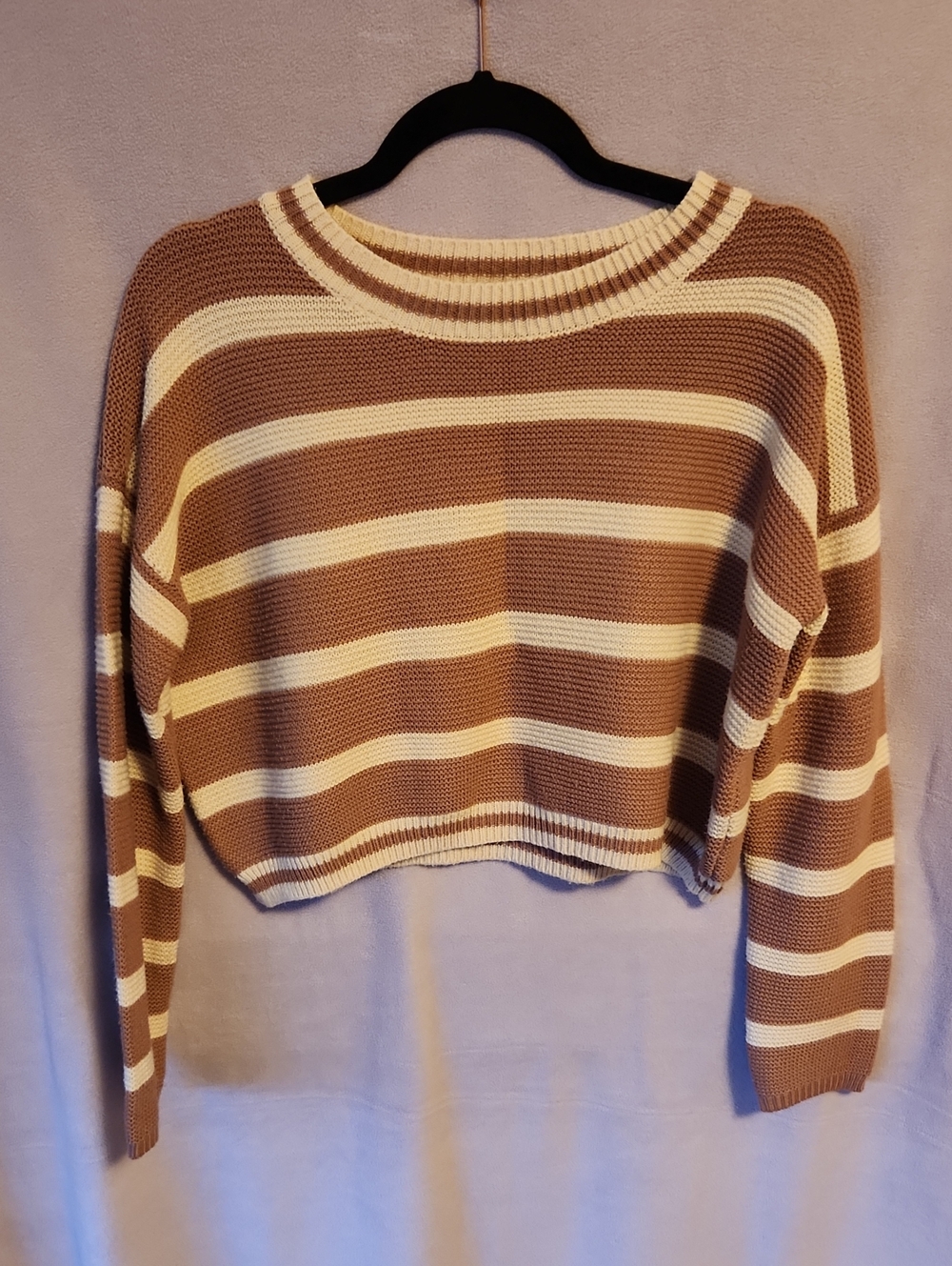 Striped Knit Cropped Sweater in Blush Pink and Cream